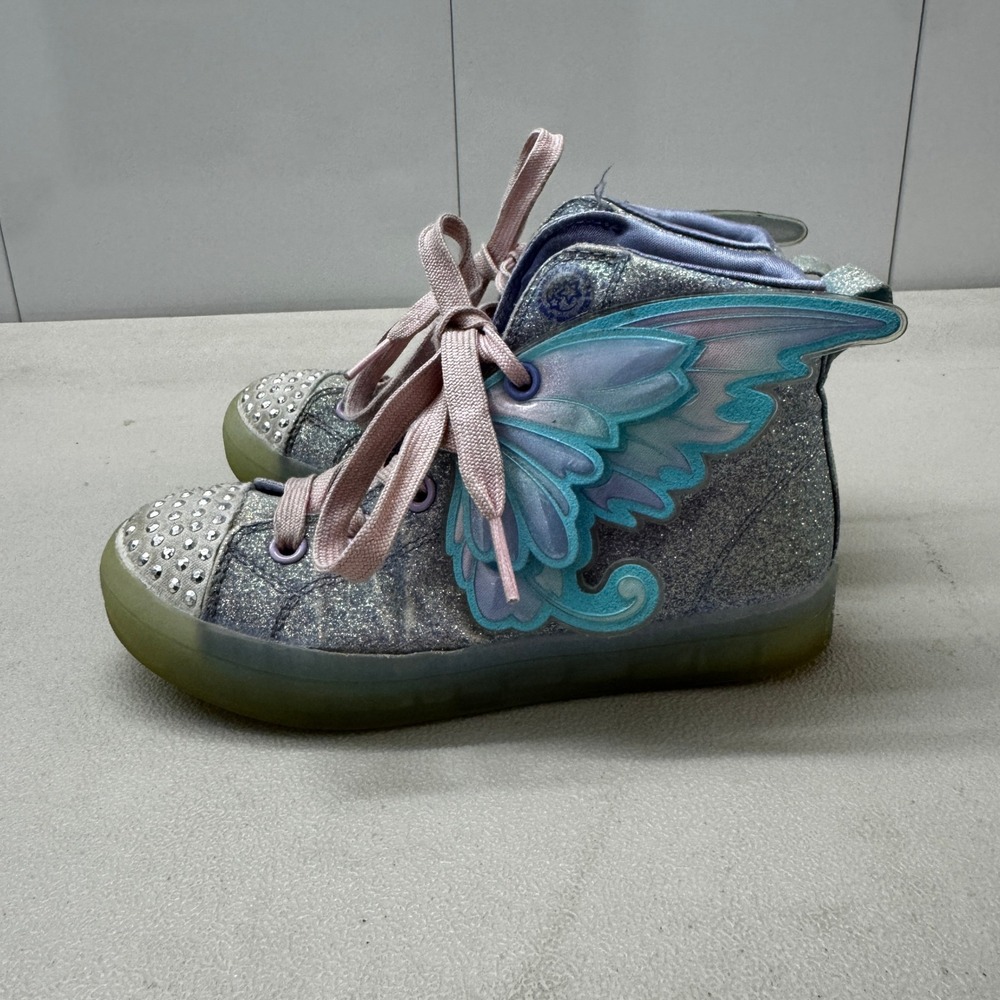Skechers Twinkle Toes Twi-Lites Butterfly Wings Light Up Silver Blue Shoes 13